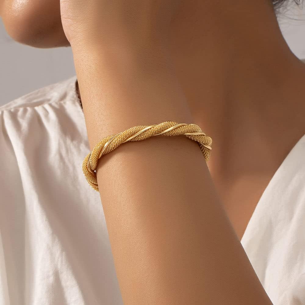 Elegant Twisted Gold Cuff Bangle