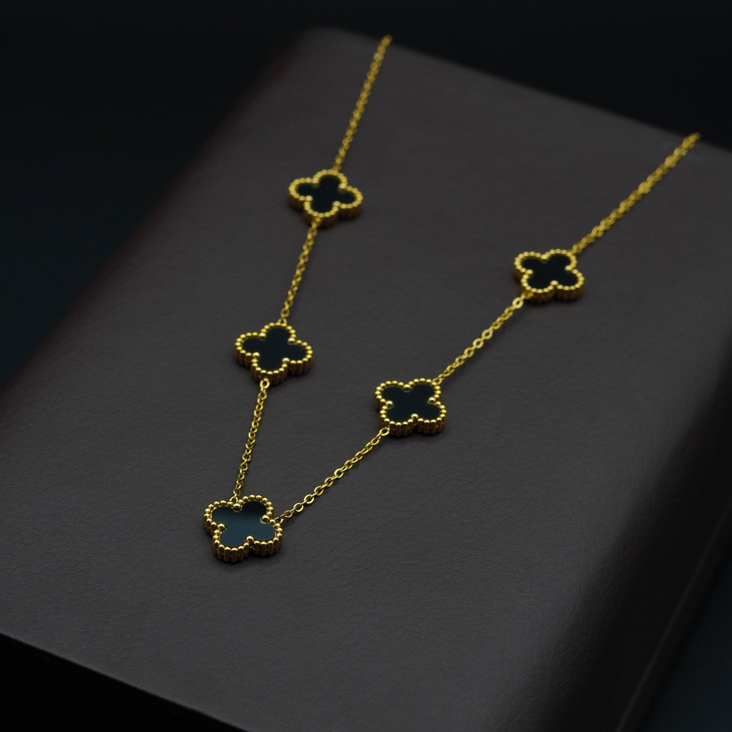 Luxurious Black Clover Multi-Pendant Necklace & Bracelet Bundle