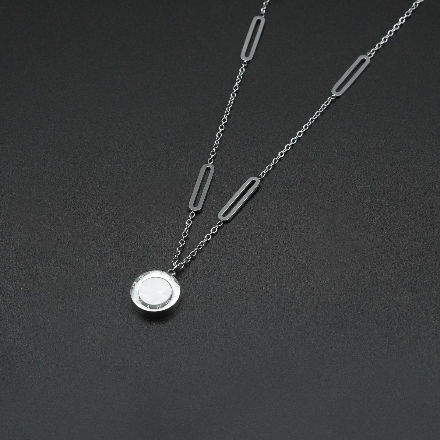 Dual Sided Silver Roman Numeral Neckless