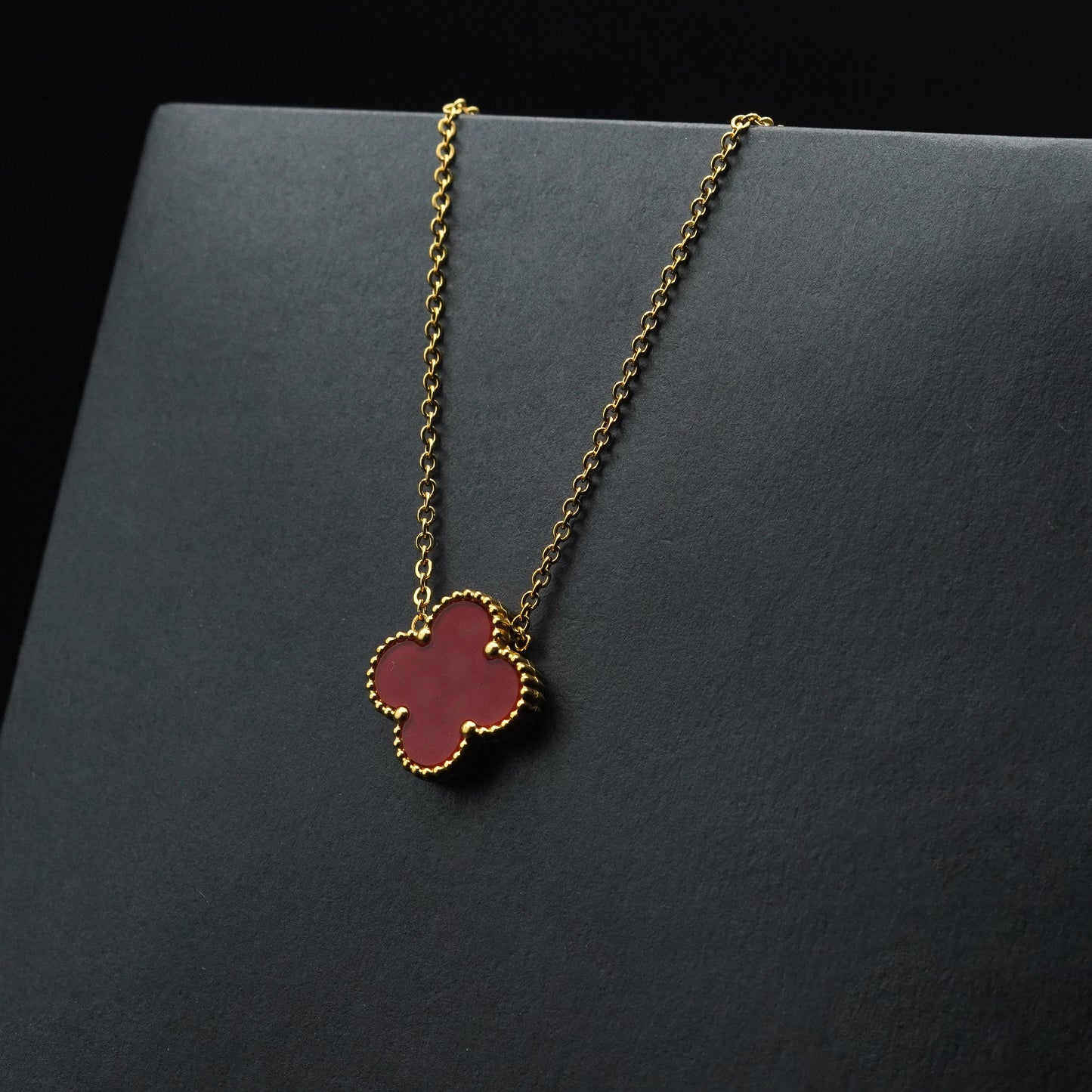 Elegant Red Clover Pendant Necklace