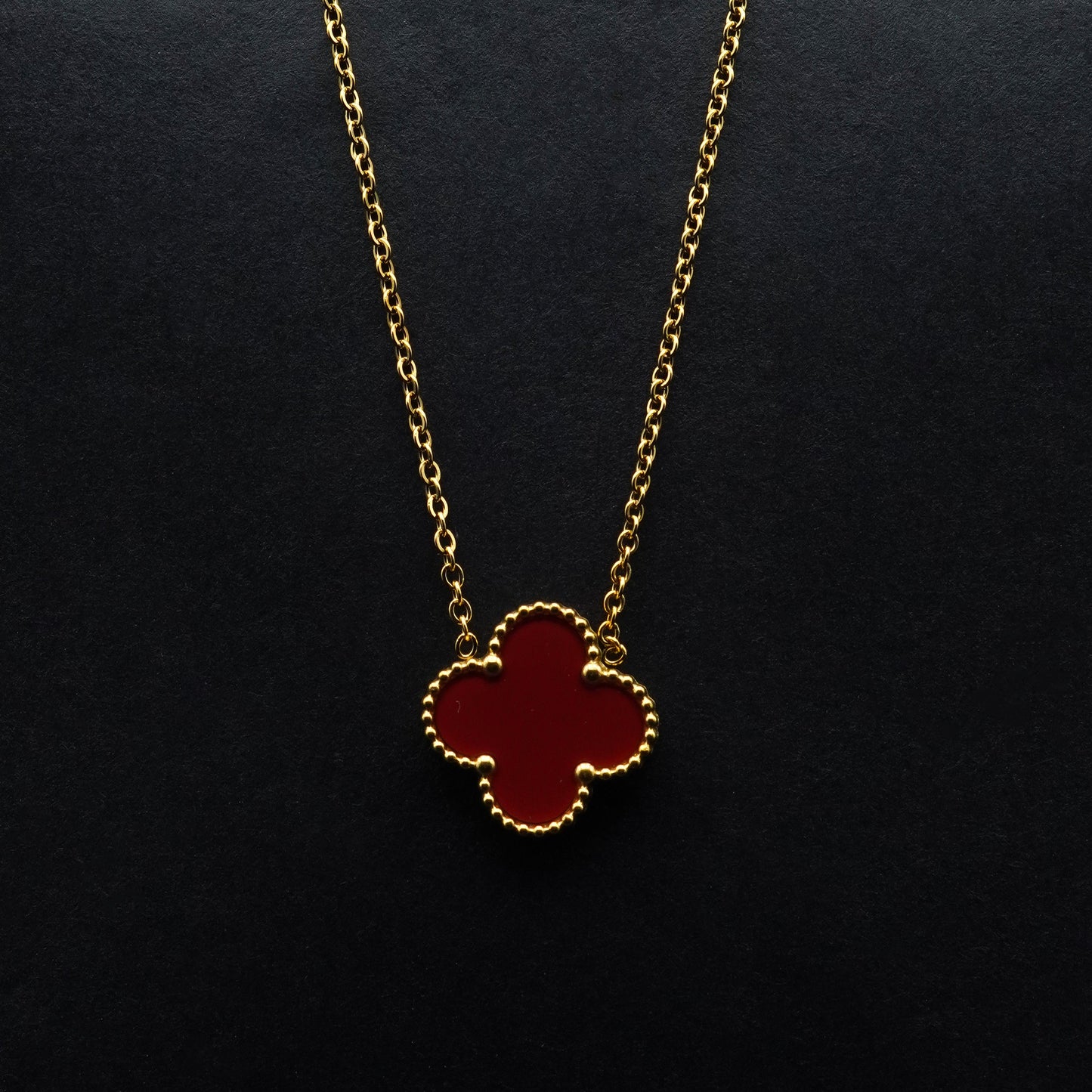 Elegant Red Clover Pendant Necklace