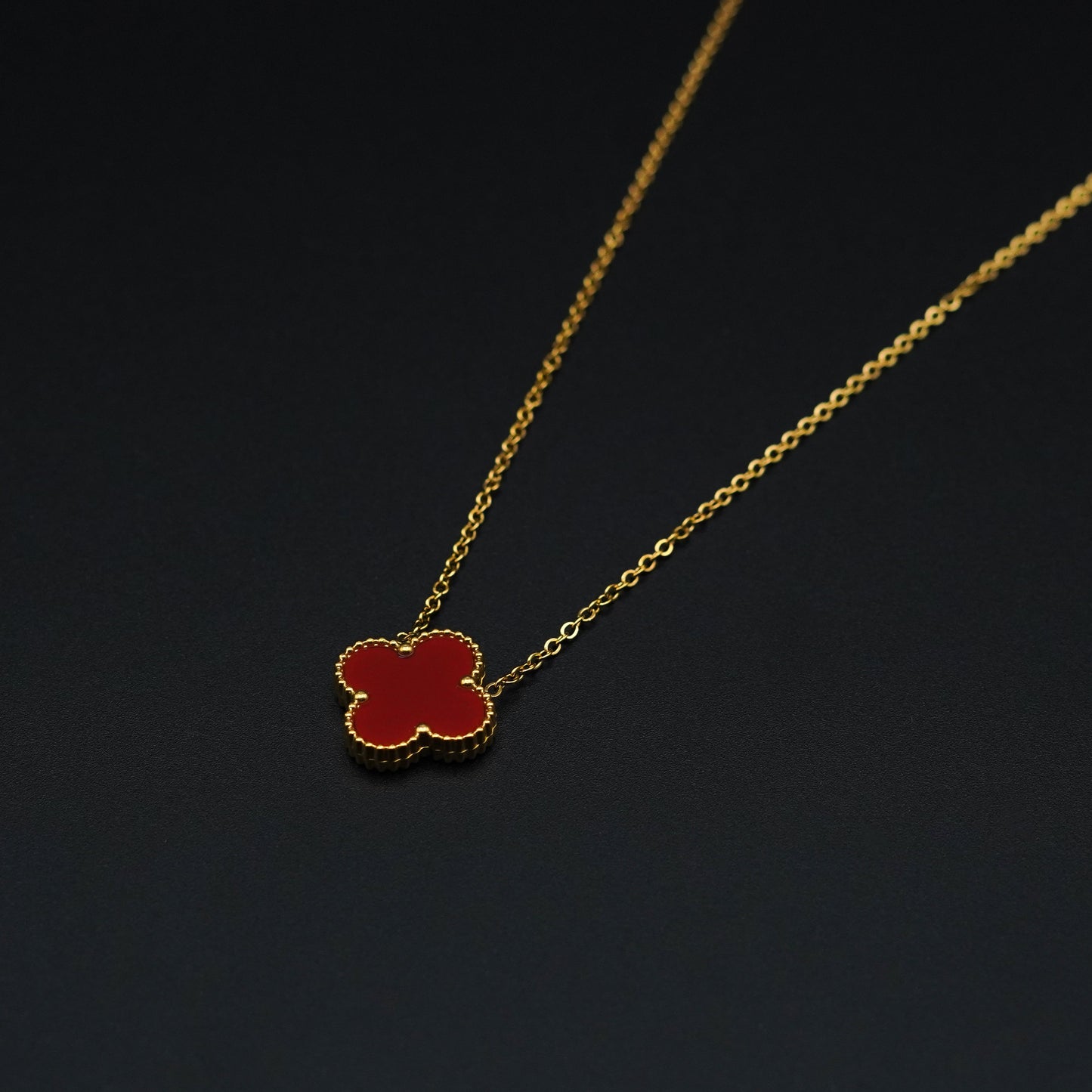 Elegant Red Clover Pendant Necklace