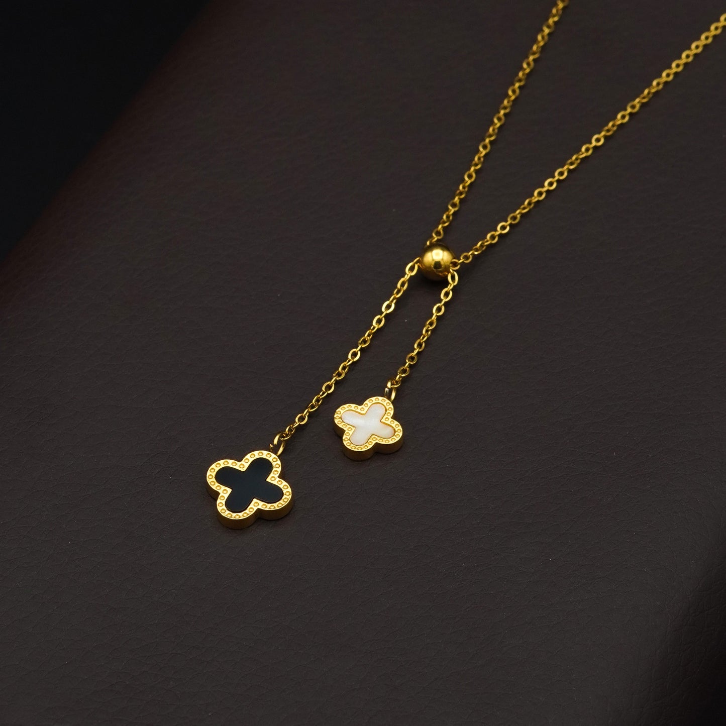 Dual Clover Gold Tone Necklace