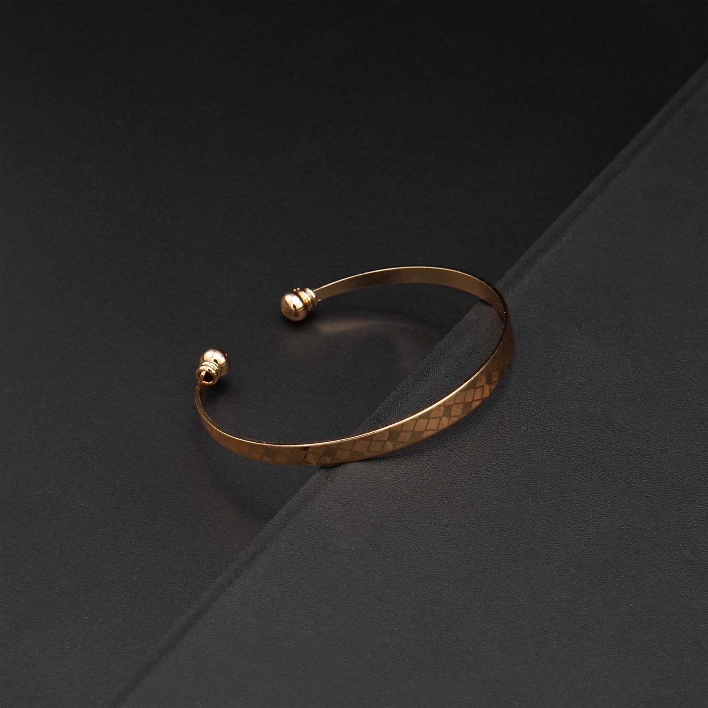 Rose Gold-Toned Open Cuff Bangle with Textured Design