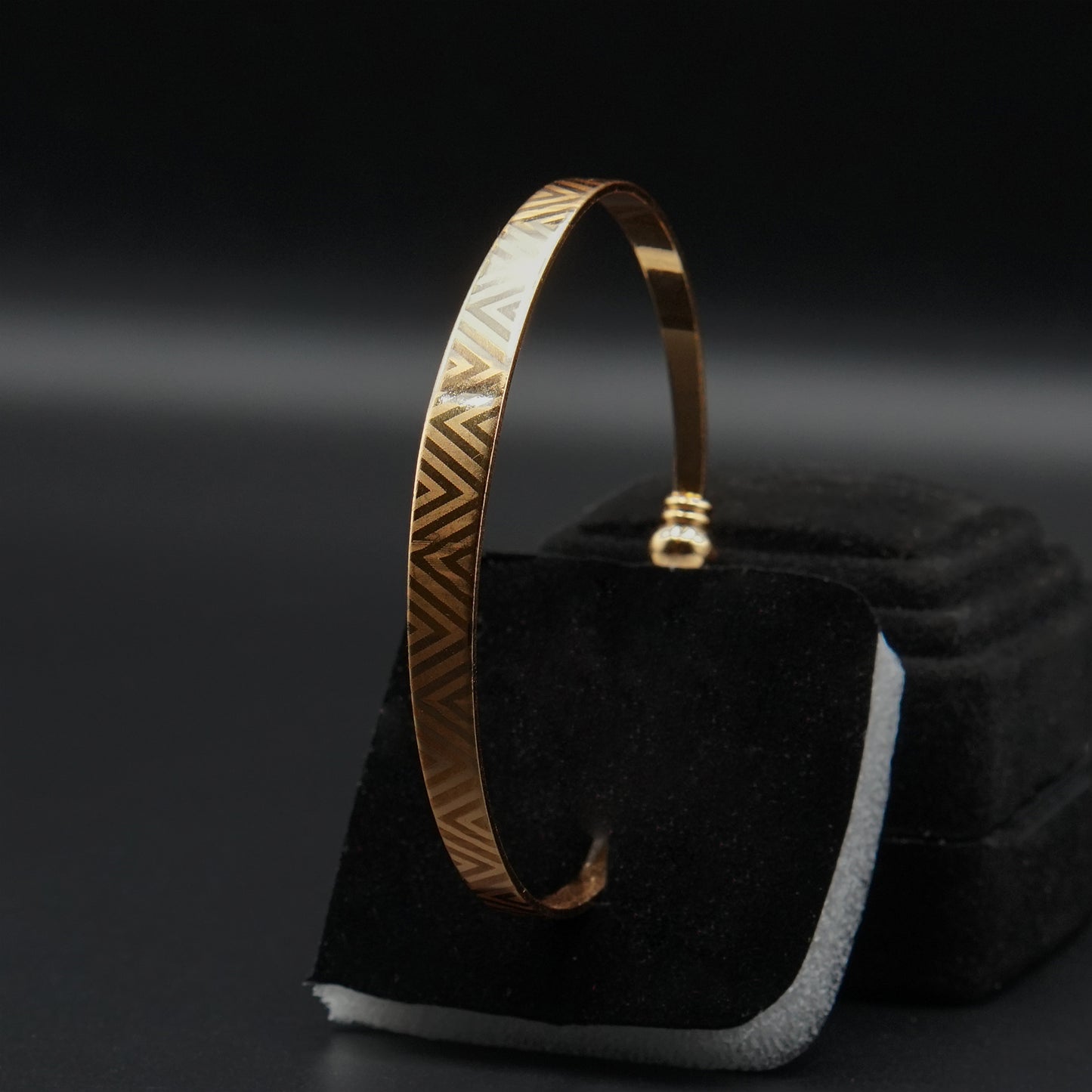 Geometric Patterned Gold-Toned Open Cuff Bangle