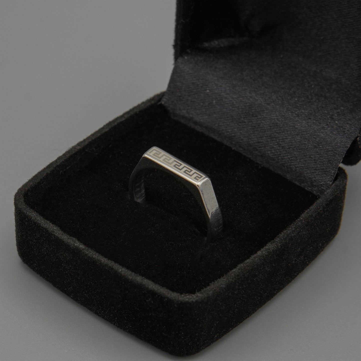 Modern Greek Key Design Silver Ring