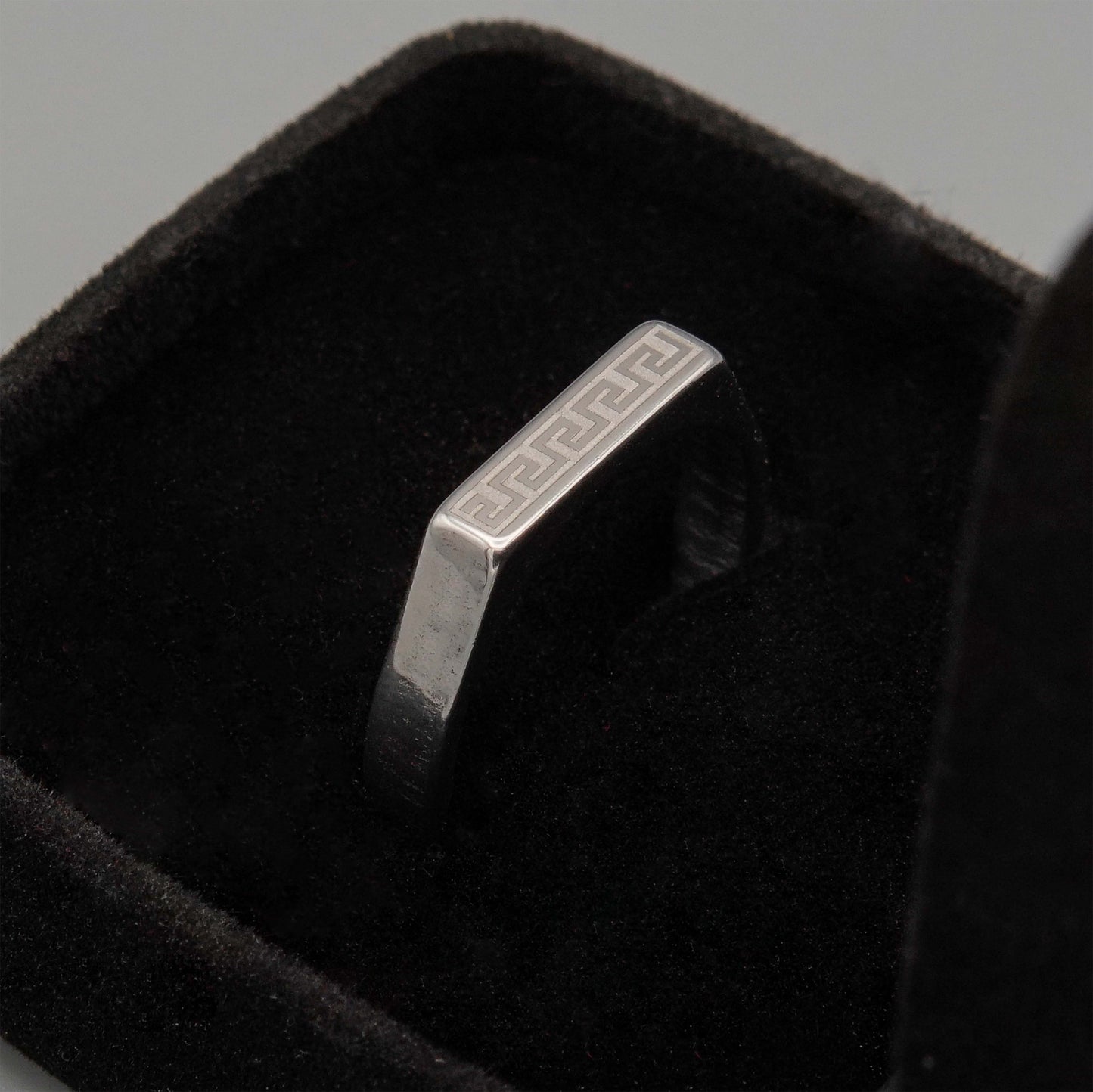 Modern Greek Key Design Silver Ring