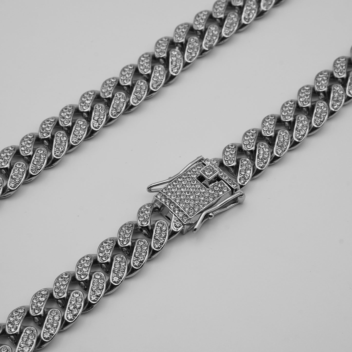 Cuban Link Chain with Crystals Silver Necklace