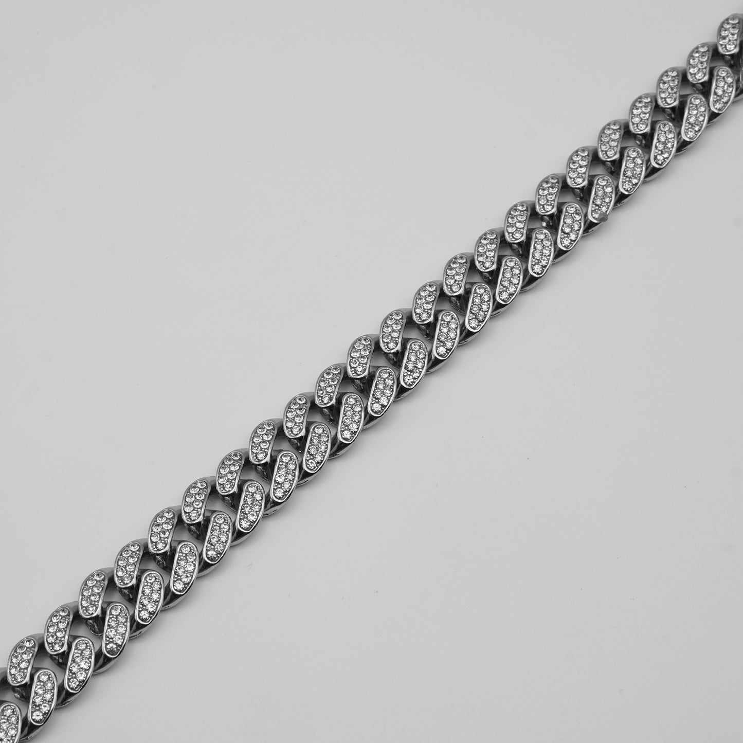 Cuban Link Chain with Crystals Silver Necklace