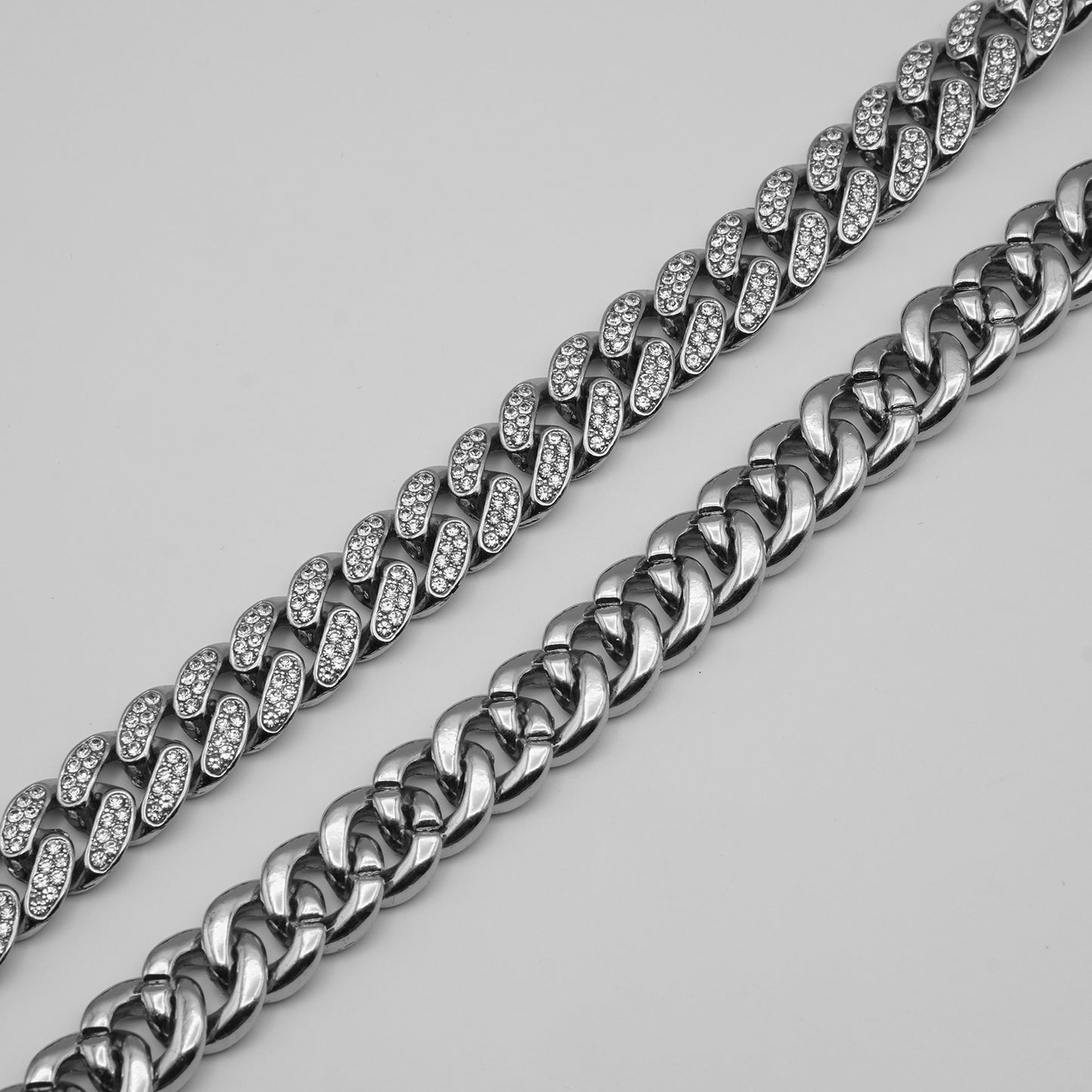 Cuban Link Chain with Crystals Silver Necklace