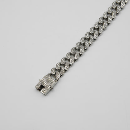 Luxury Silver Cuban Link with Crystals Bracelet