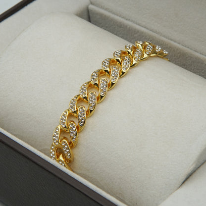 Luxury Gold-Plated Cuban Link with Crystals Bracelet