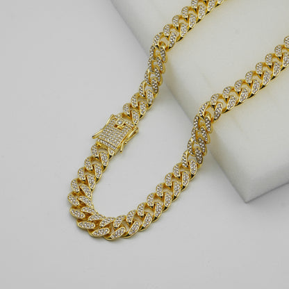 Cuban Link Chain with Crystals Gold Necklace