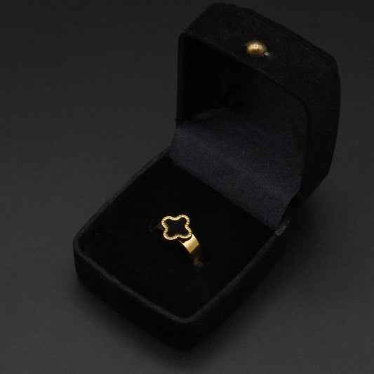 Adjustable Gold-Black Clover Ring