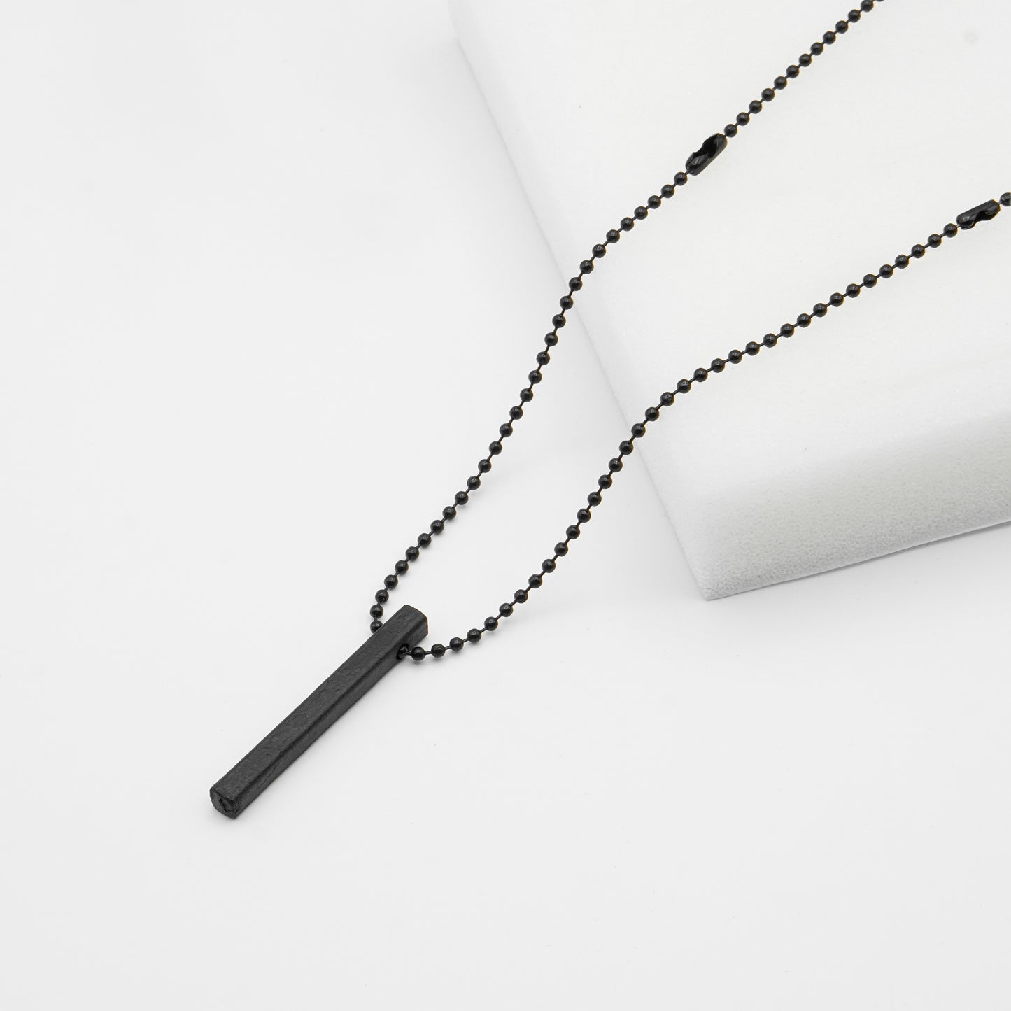 Black Square Bar & Ball Chain Necklace