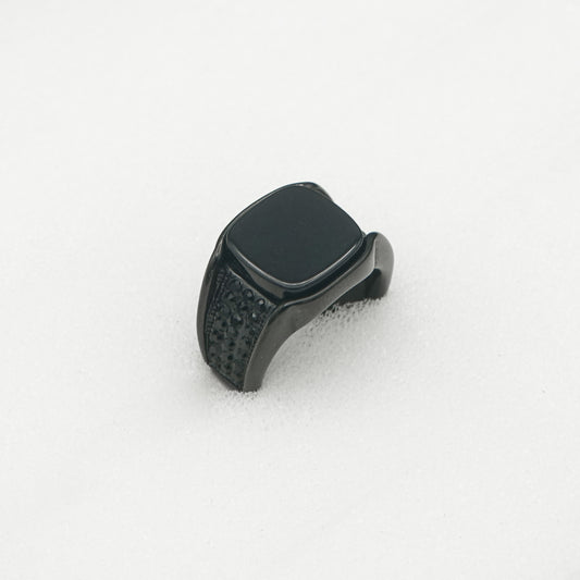 Dark Black Signet Ring with Textured Band