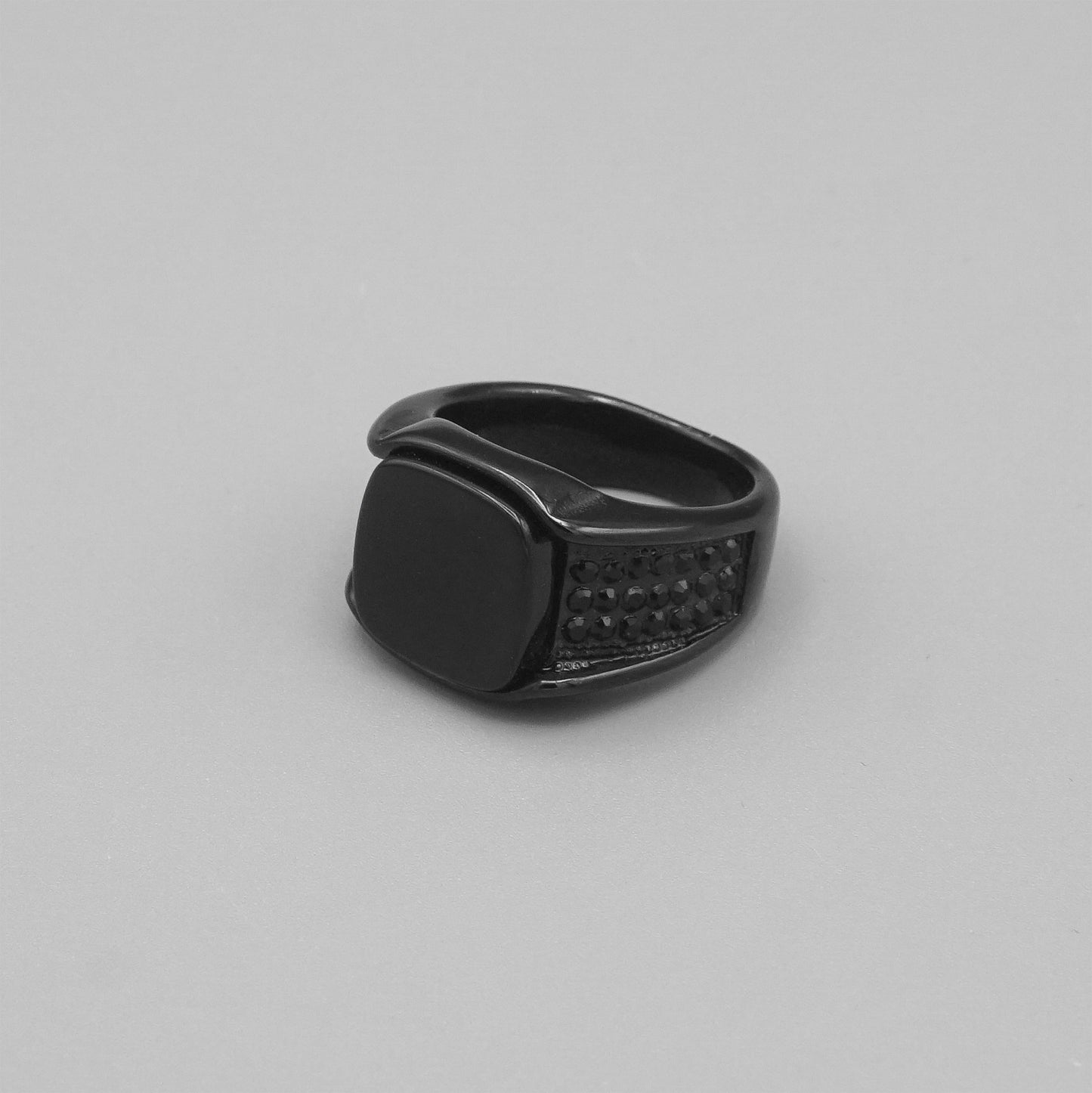 Dark Black Signet Ring with Textured Band